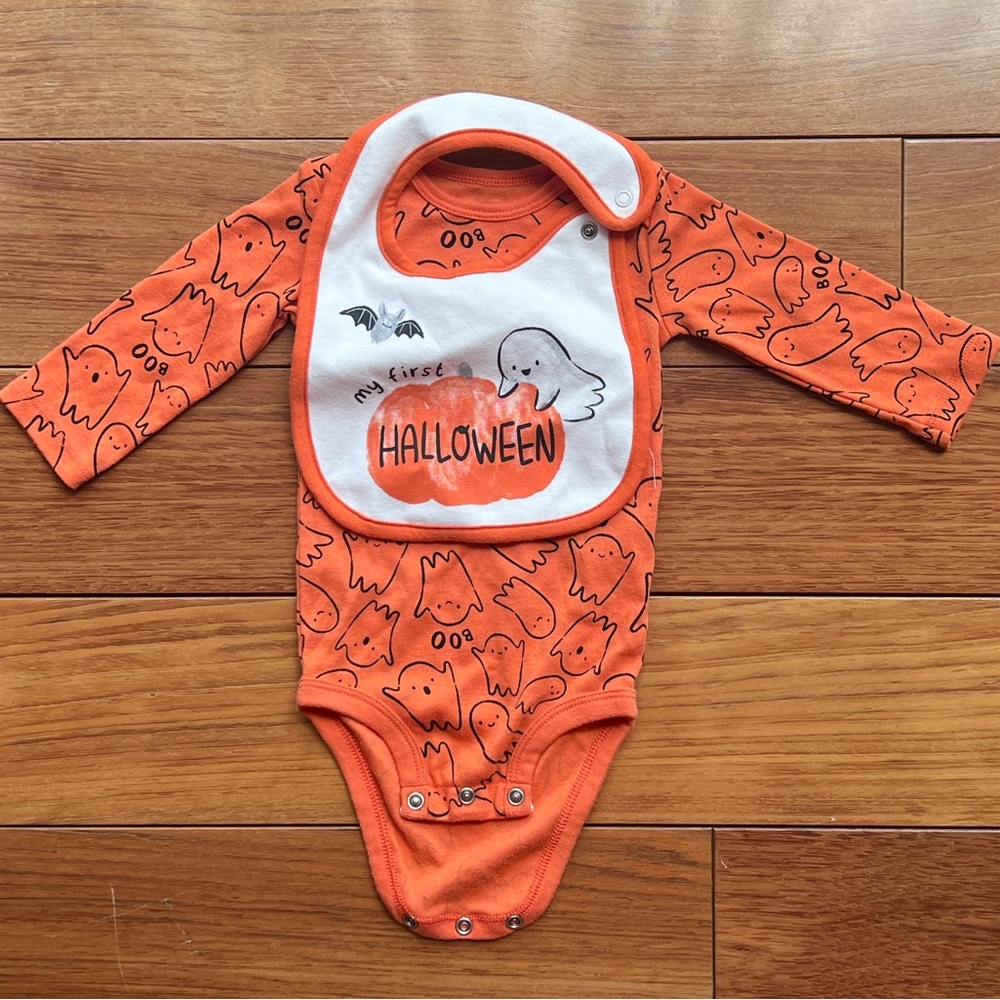 👻 Adorable First Halloween Baby Onesie Bodysuit Bib Set 3-6 Months